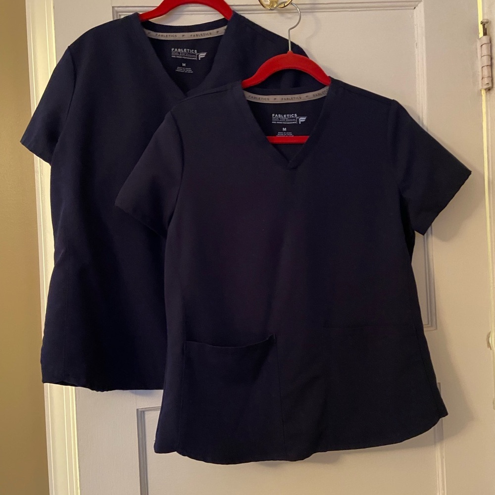 Fabletics Women's Navy V-Neck Scrub Tops - Pair